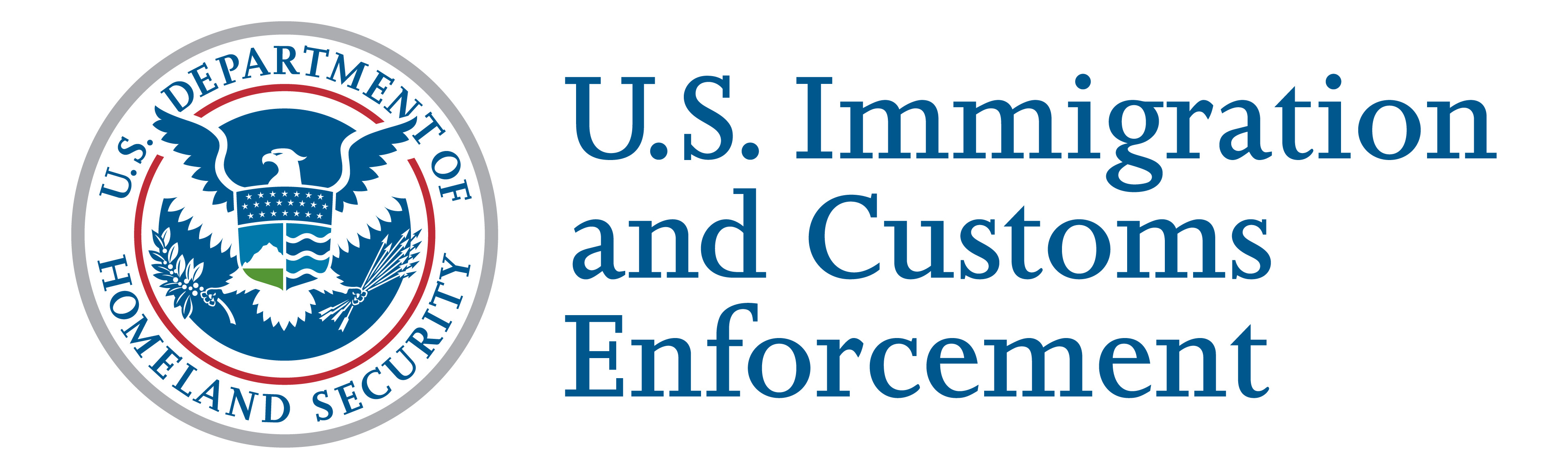 U.S. Immigration and Customs Enforcement next to the seal of the U.S. Department of Homeland Security.