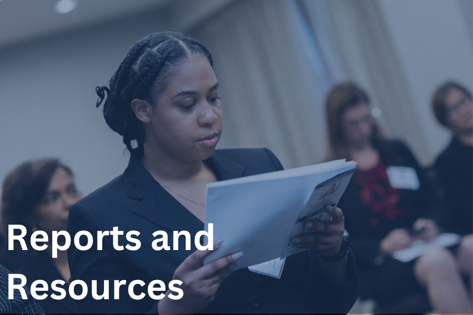 Reports and Resources An Meeting Attendee from OJJDP reading meeting materials. Image says "Reports and Resources"
