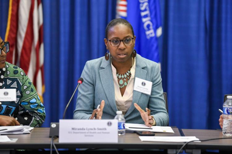 Miranda Lynch-Smith, Deputy Assistant Secretary for Human Services Policy, HHS, speaks at the Coordinating Council meeting. 